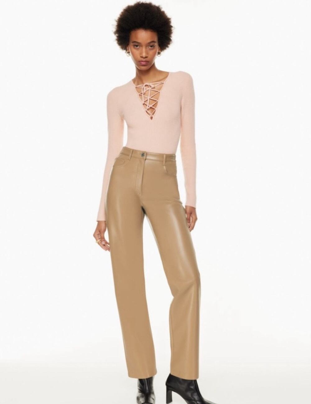 ✨2/$30✨ Wilfred Melina Tan Faux Leather Pants Size 2 High Rise Straight Leg